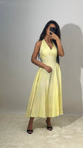 Robe longue jaune bouffante