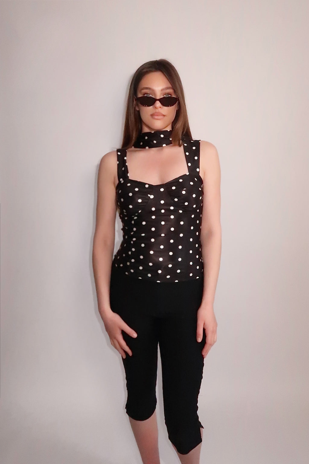 Top à pois avec foulard